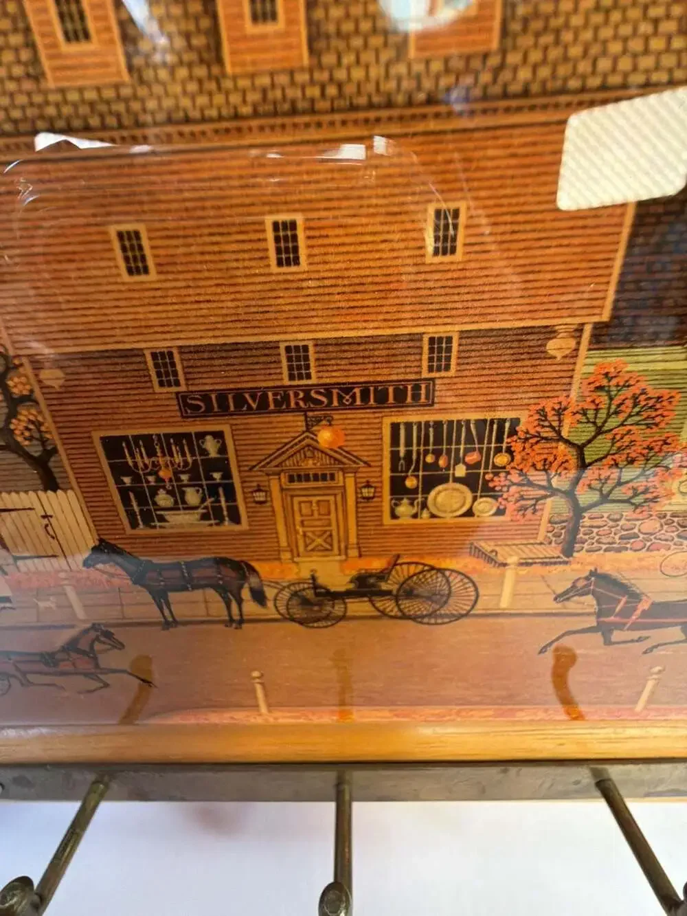 Charles Wysocki Village Scene Wooden Wall Key Hook Holder